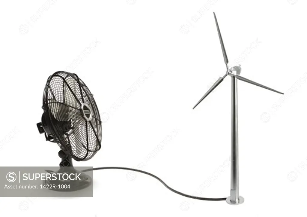 Electric fan connected with a miniature wind turbine