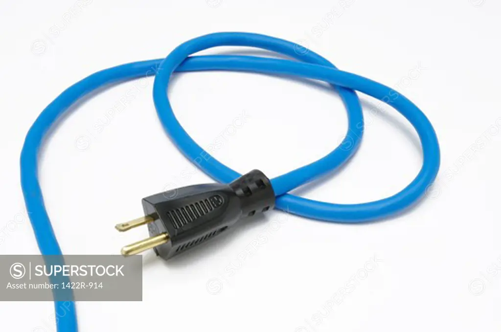 Blue electrical power cord and plug