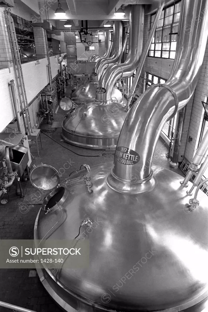 High angle view of storage tanks in a brewery