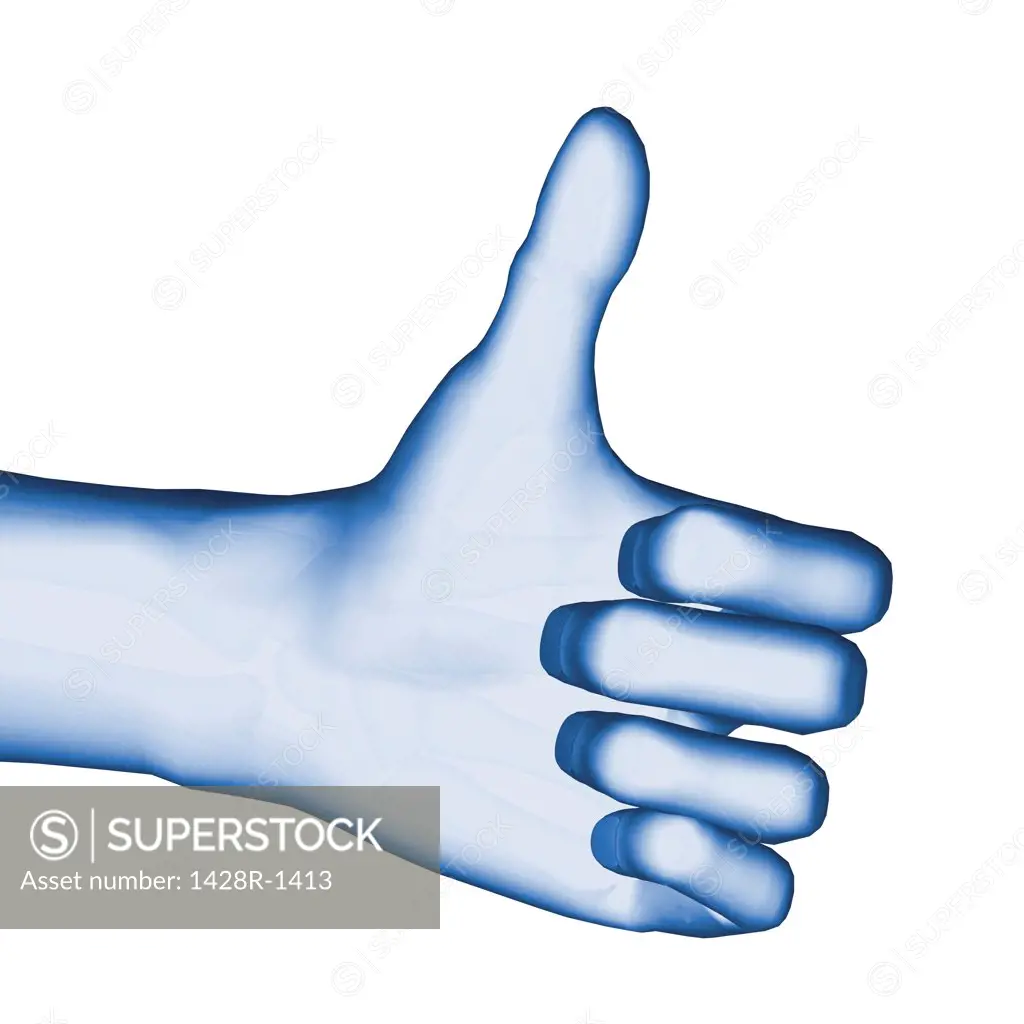 3D Computer Illustration of blue hand giving thumbs up sign