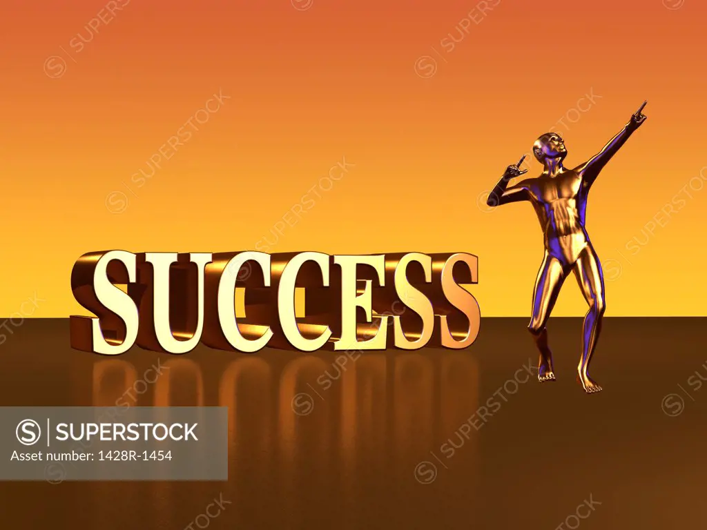 Golden Statue in front of Success Block Letters