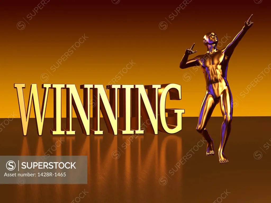 Winning gold block lettering with one gold figure
