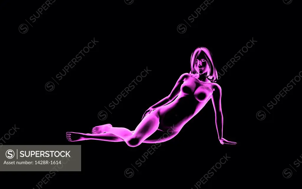 Nude woman reclining on side, X-ray image