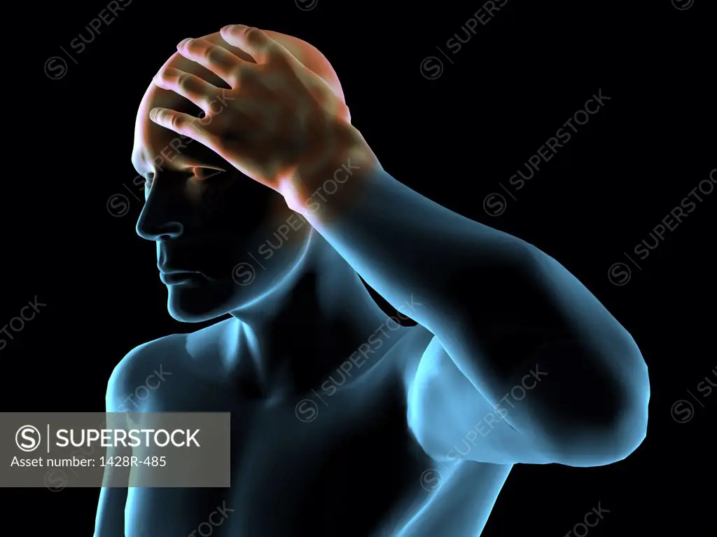 X-ray view of a man grabbing his head in pain