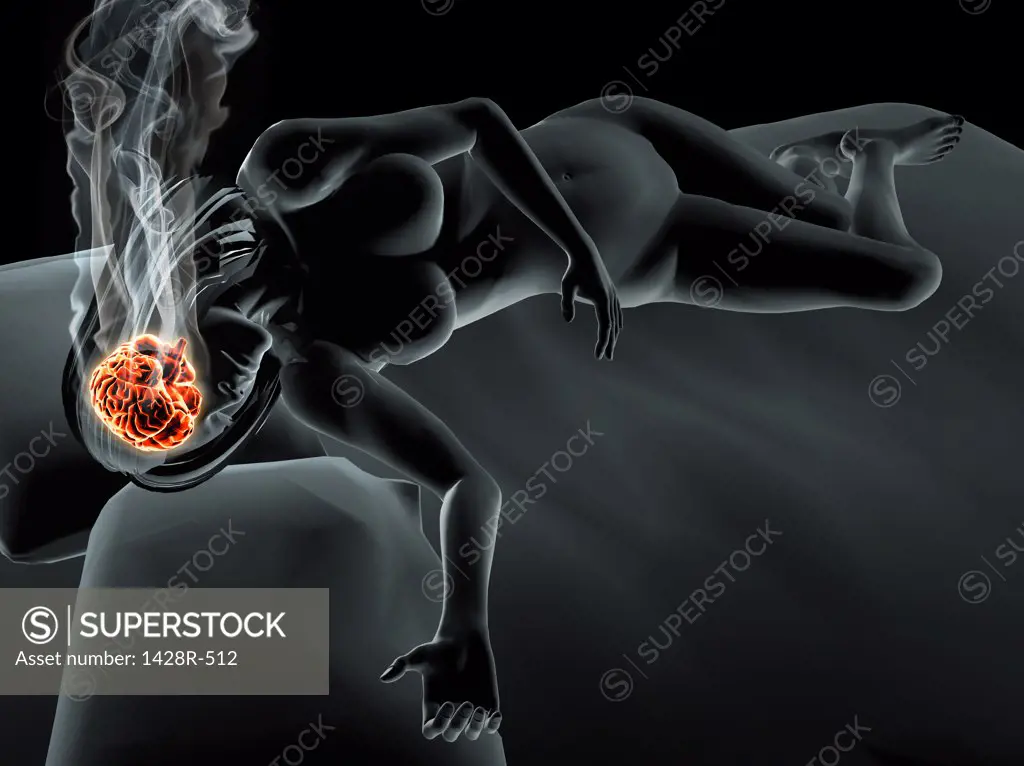 Illustration of a woman sleeping with brain highlighted