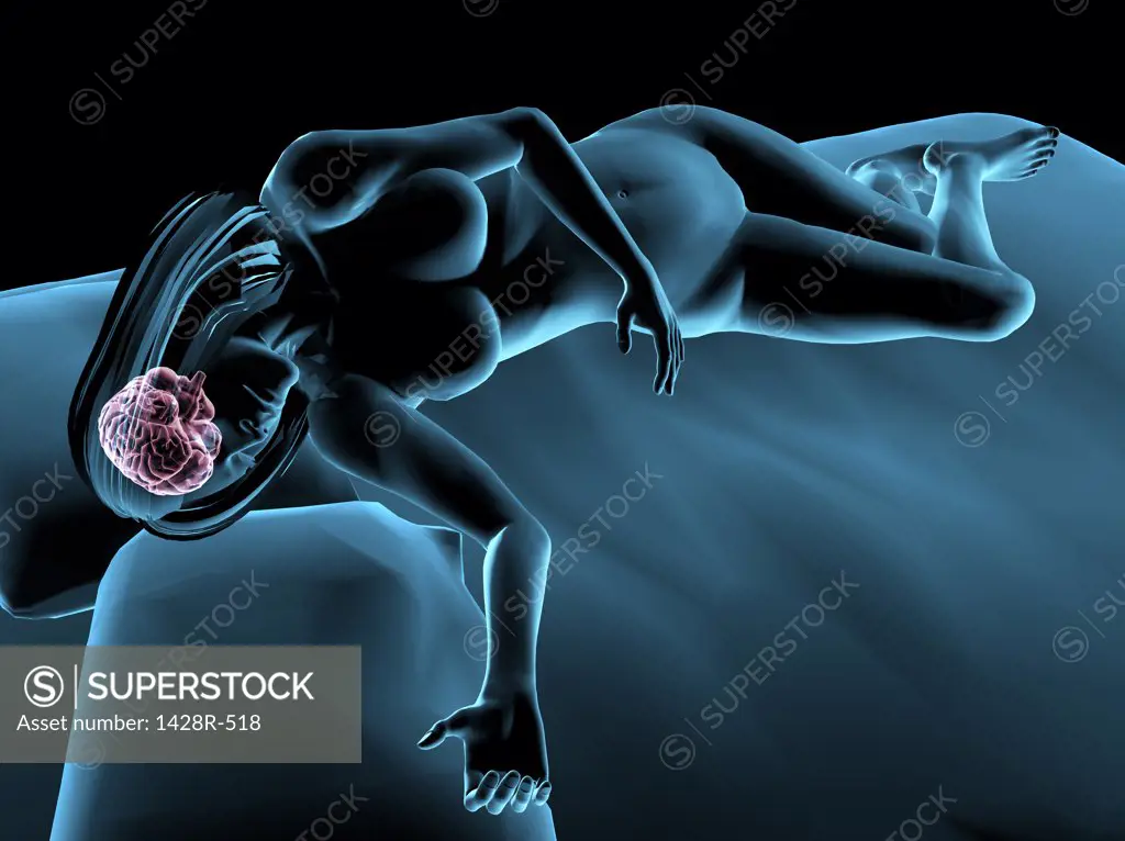 Illustration of a woman sleeping with brain highlighted