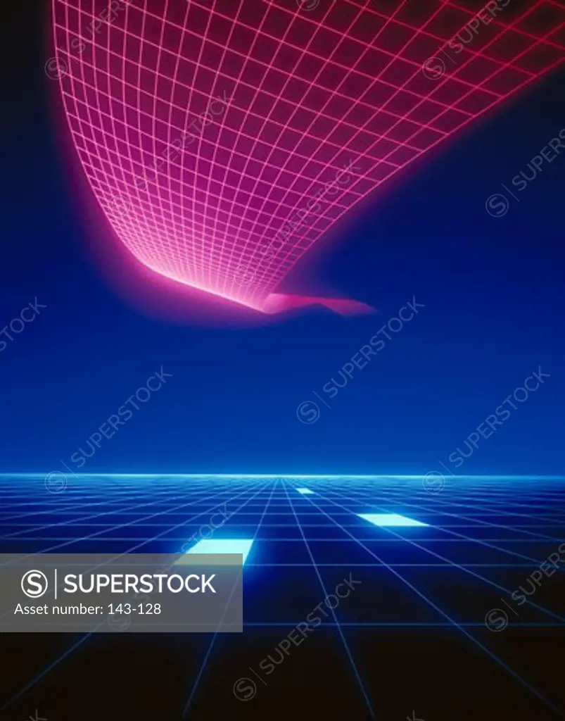 Pink grid wave against blue background