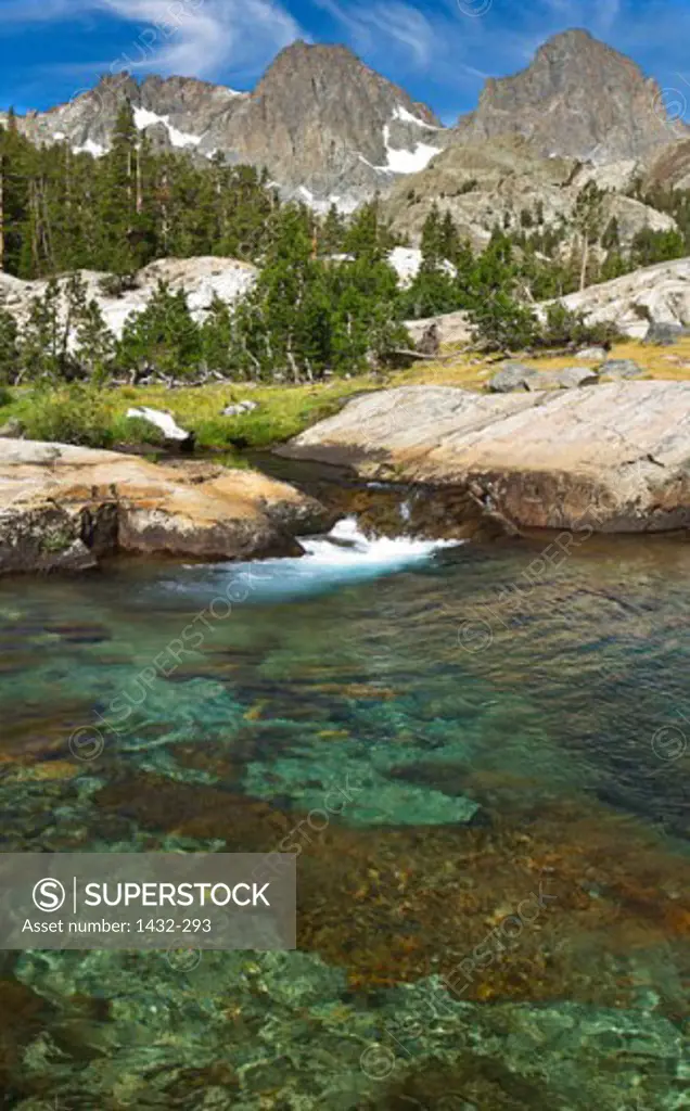 Stream running through rocks, Californian Sierra Nevada, California, USA