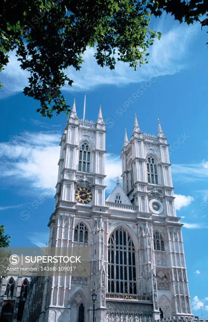West facade of Westminster Abbey, built in Gothic style. London. England