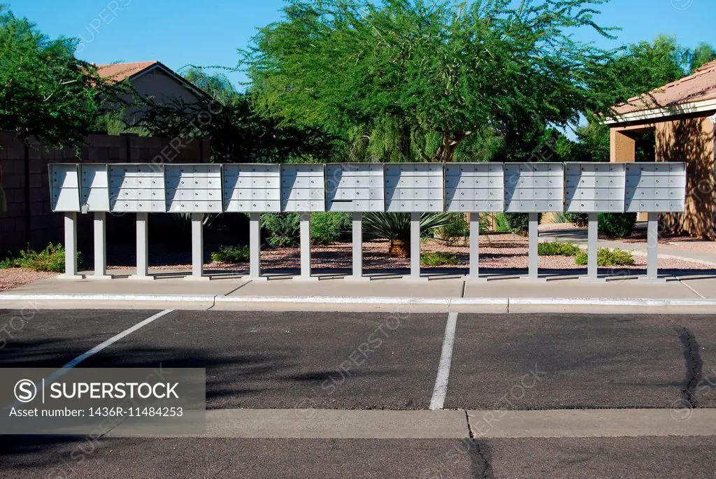Row of mailboxes in a gated community in Arizona.
