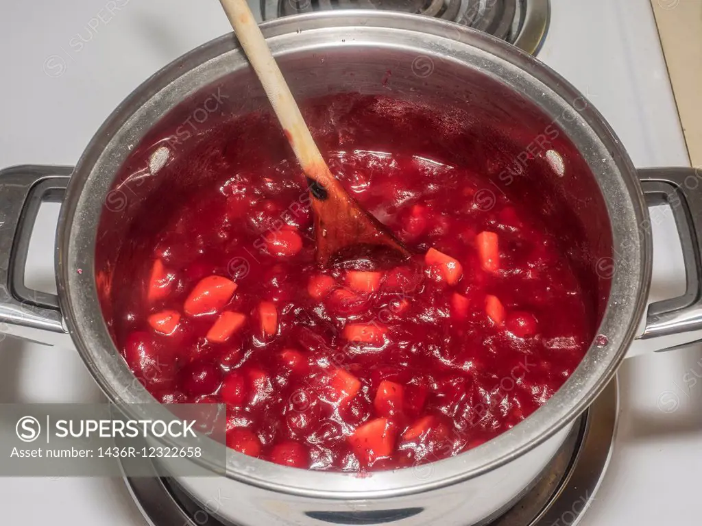 Making cranberry sauce at home before Thanksgiving.