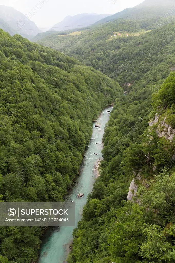 Montenegro. Durmitor National Park. The Tara River and Tara River Canyon photographed from the Tara bridge. The Park is a UNESCO World Heritage Site.