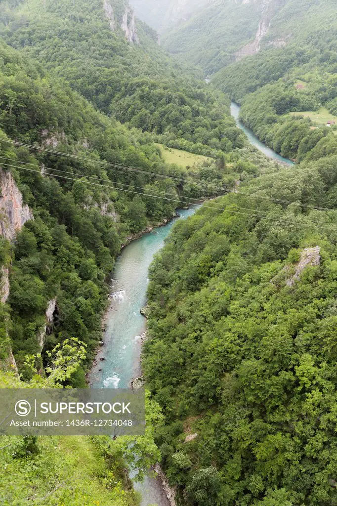 Montenegro. Durmitor National Park. The Tara River and Tara River Canyon photographed from the Tara bridge. The Park is a UNESCO World Heritage Site.