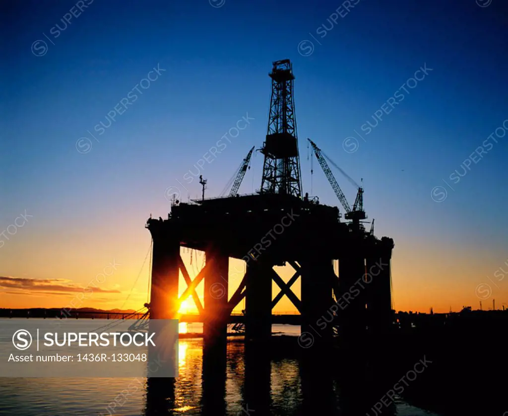 Semi-submersible oil rig at sunset. Dundee. Scotland