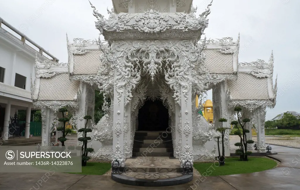 The temple Wat Rong Khun 12 km south of Chiang Rai in the province of chiang Rai in the north of Thailand in Southeast Asia.