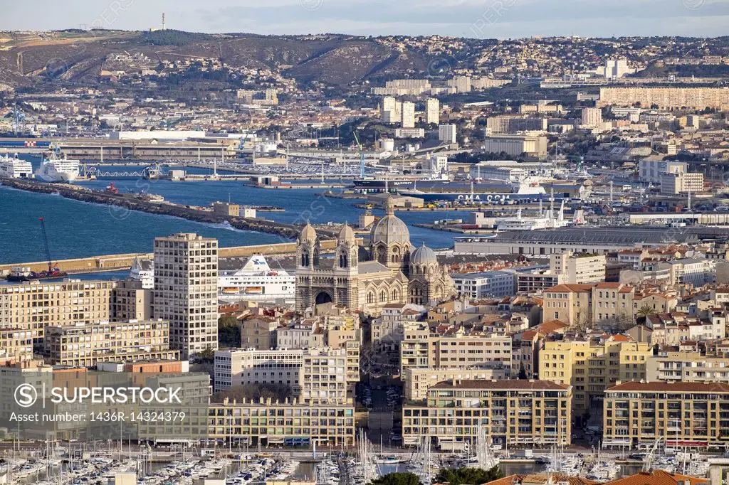 Aerial view of Marseille, France, from Notre-Dame de la Garde France.