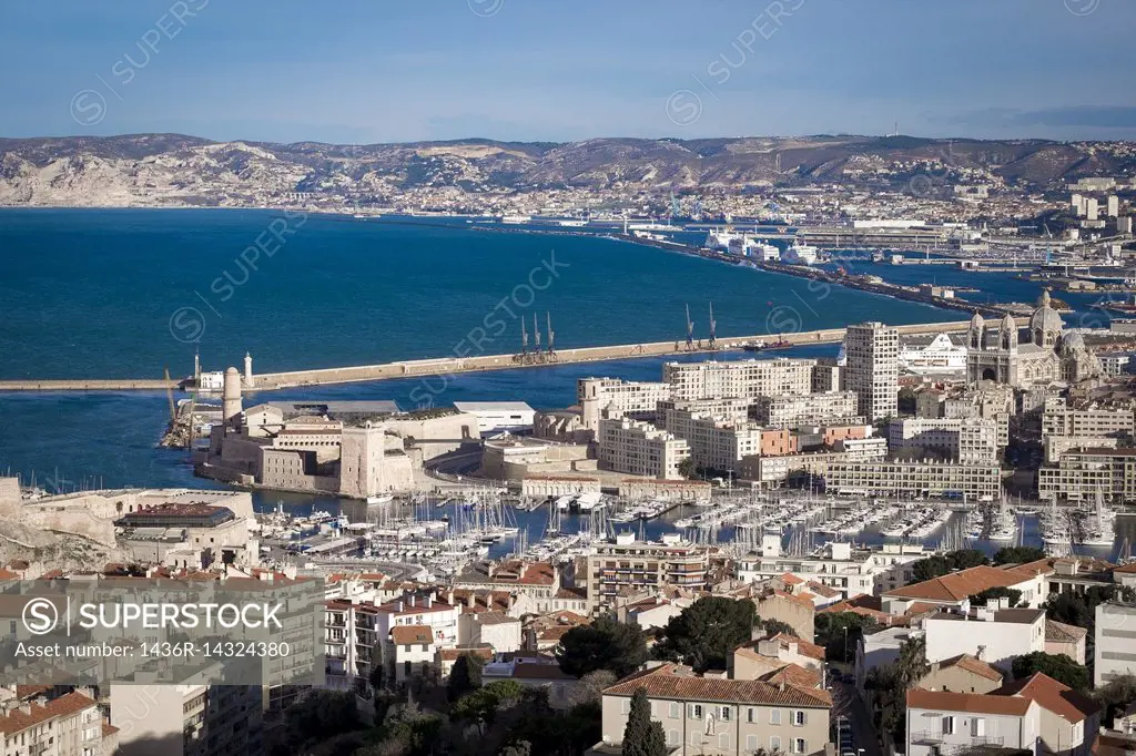 Aerial view of Marseille, France, from Notre-Dame de la Garde France.