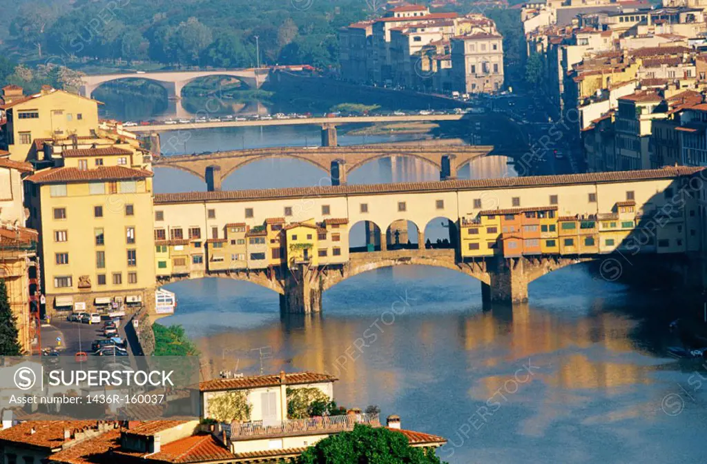 View to Arno River and Ponte Vecchio. Florence. Italy