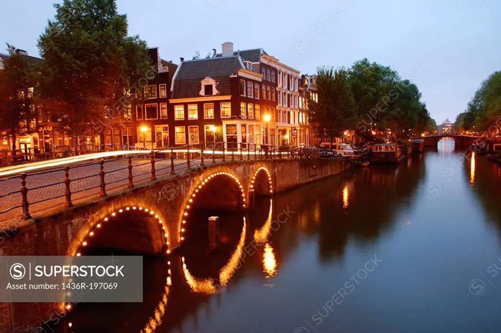 Canal scene at night. Amsterdam. Holland