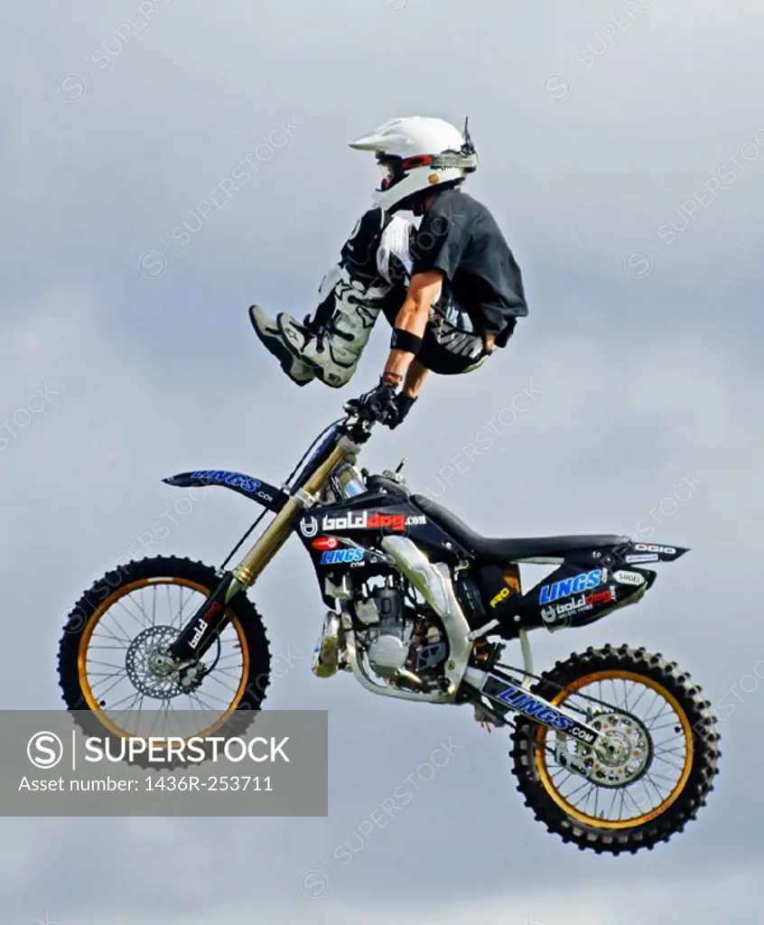 Motorbike Stunt display show at Stoneleigh Coventry England UK
