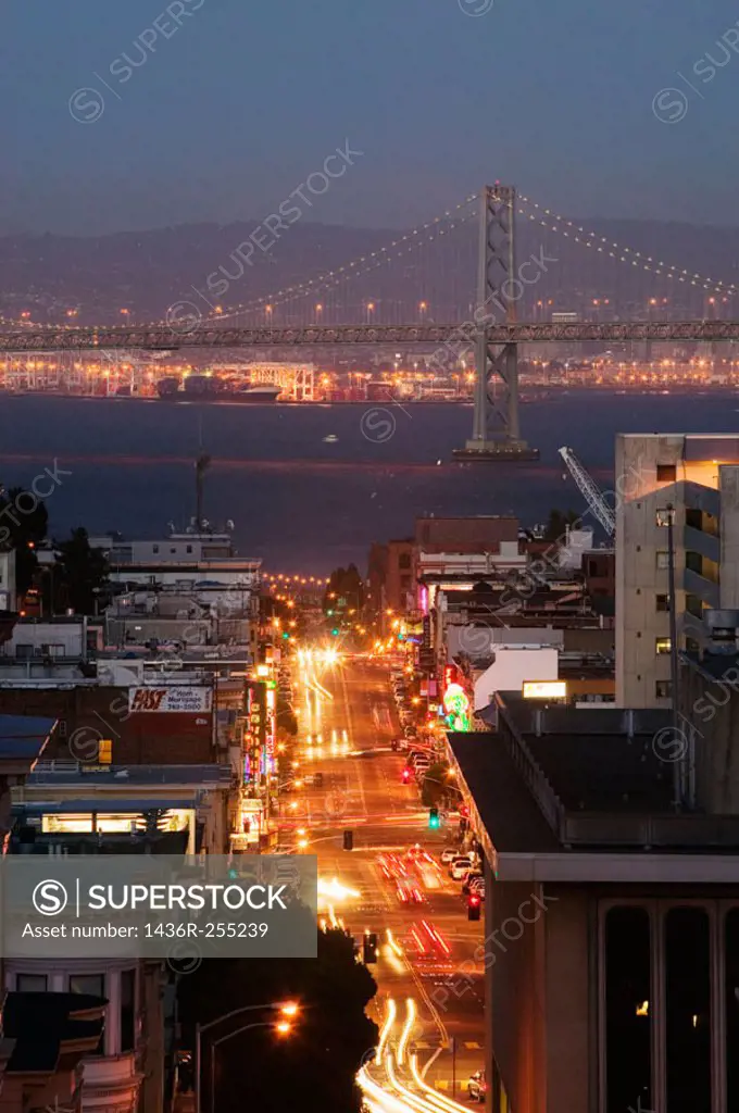 View of the Bay Bridge and streets, San Francisco. California, USA