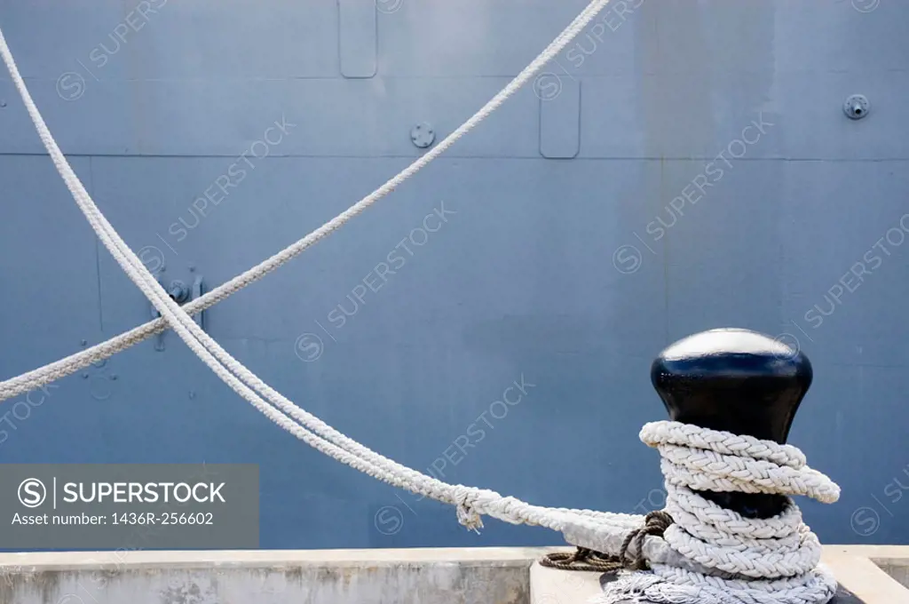 Ropes holding  USS Missouri battleship, Pearl Harbor, Oahu, Hawaii