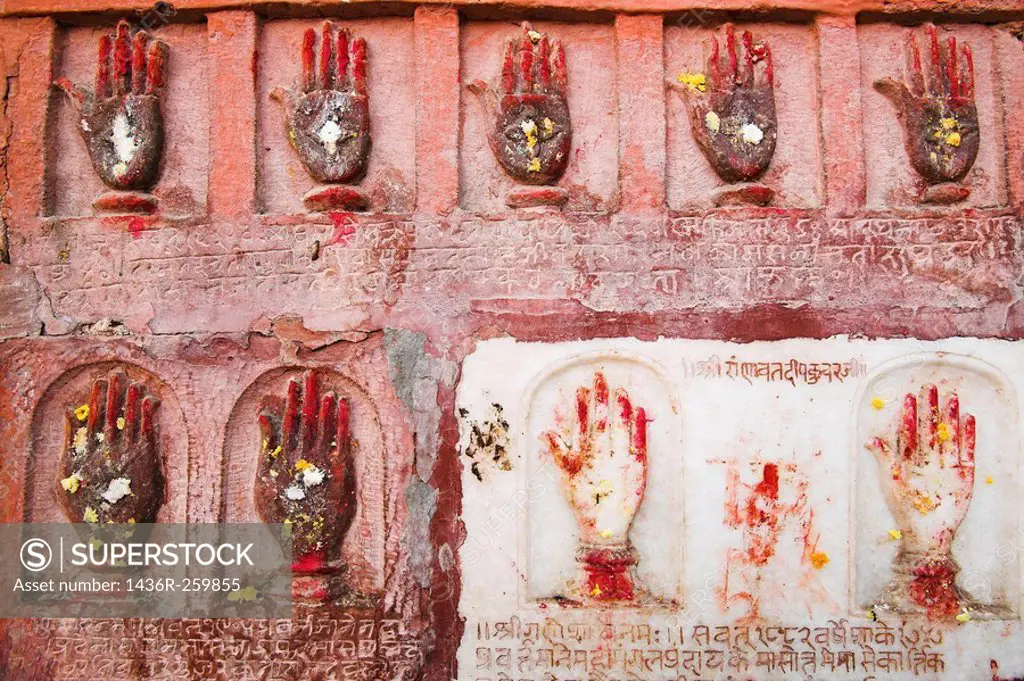 Sati handprints at Junagarh Fort. Bikaner. Rajasthan. India.