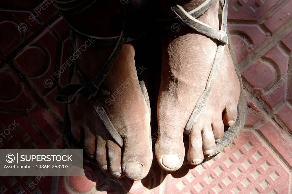 Feet detail. Tarahumara tribe, Chihuahua. Mexico