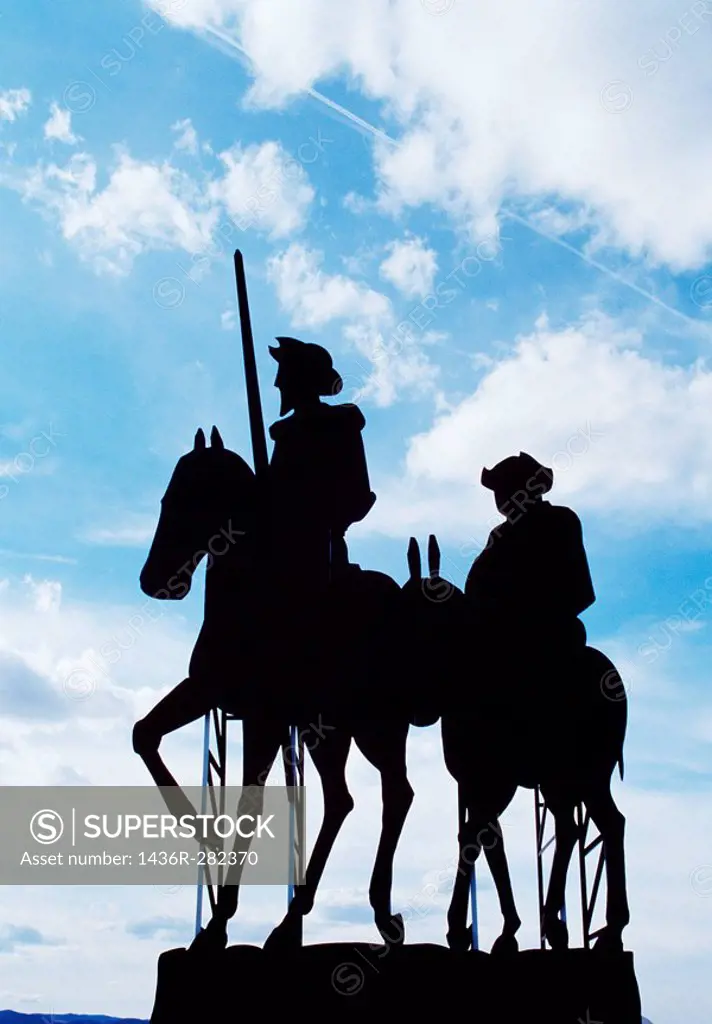 Statue of Don Quixote and Sancho Panza, Villarta de San Juan. Ciudad Real province, Castilla-La Mancha, Spain