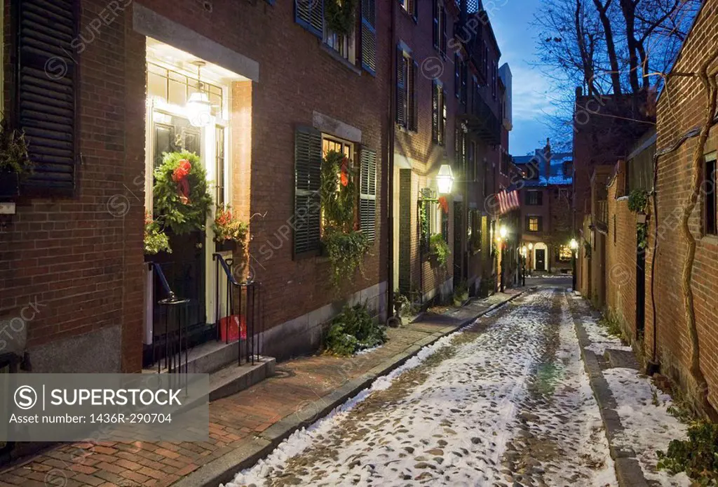 USA Massachusetts Boston Acorn Street at Christmas