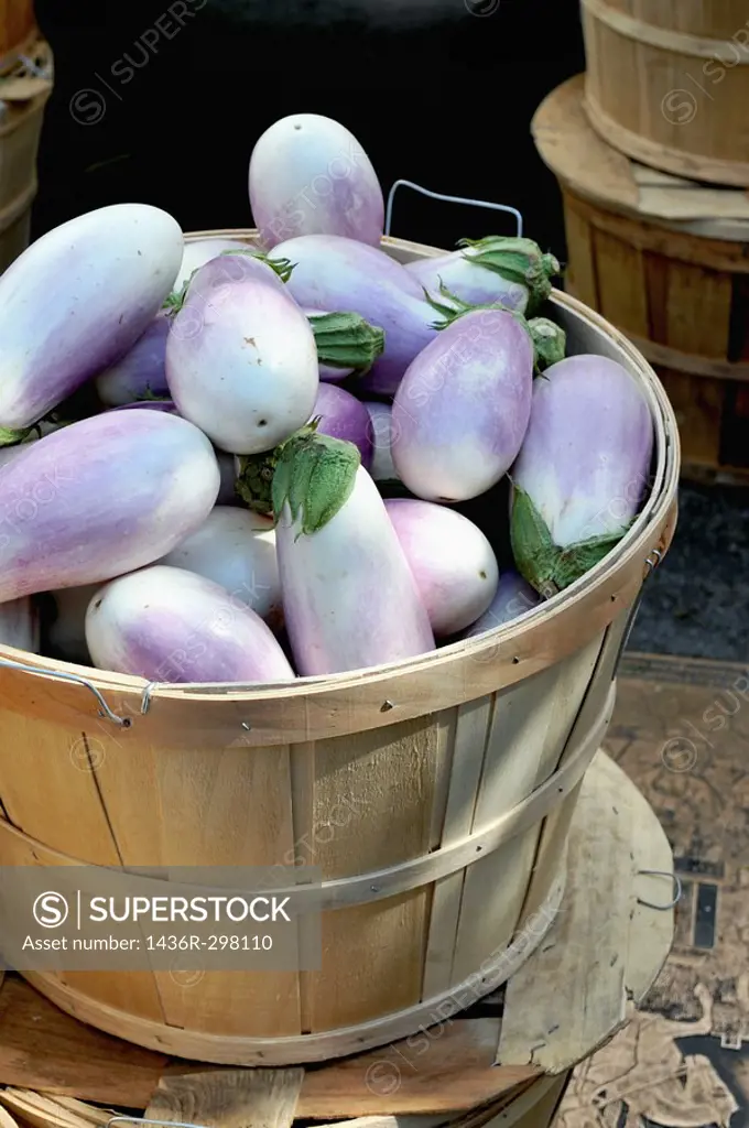 Eggplants for sale at an outdoor farmer´s market