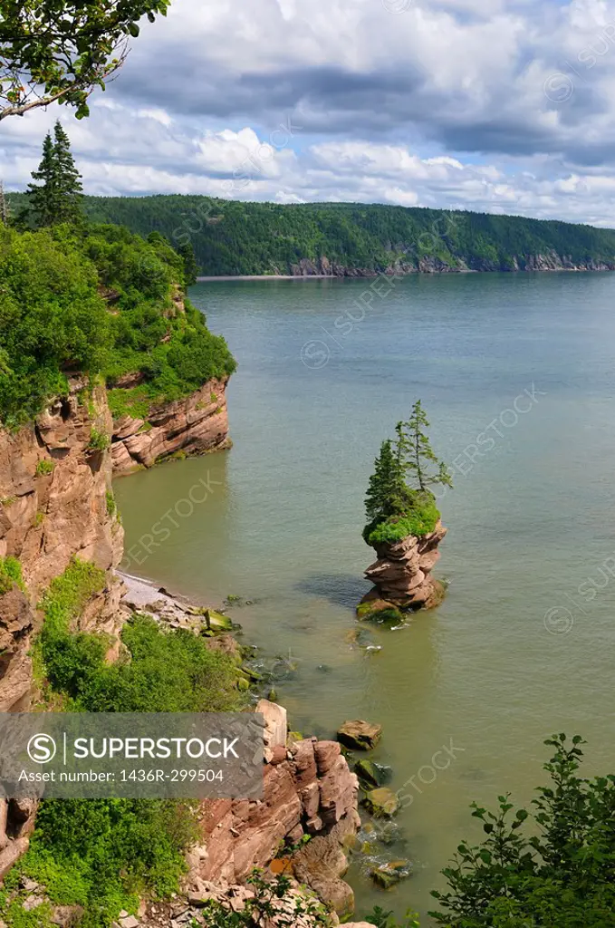 Flowerpot Rock and coast at Fownes Head lookout on the Fundy Trail Parkway New Brunswick