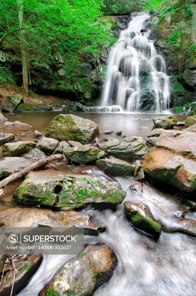Beautiful Spruce Flat Falls in Great Smoky Mountains National Park, on the border of North Carolina and Tennessee