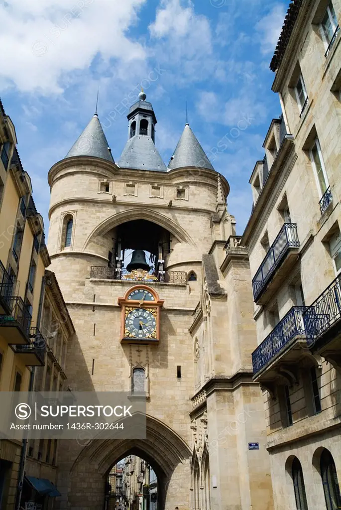 La Grosse Cloche, an old belfry and one of two 15th century remaining gates along the medieval walls of Bordeaux, France.