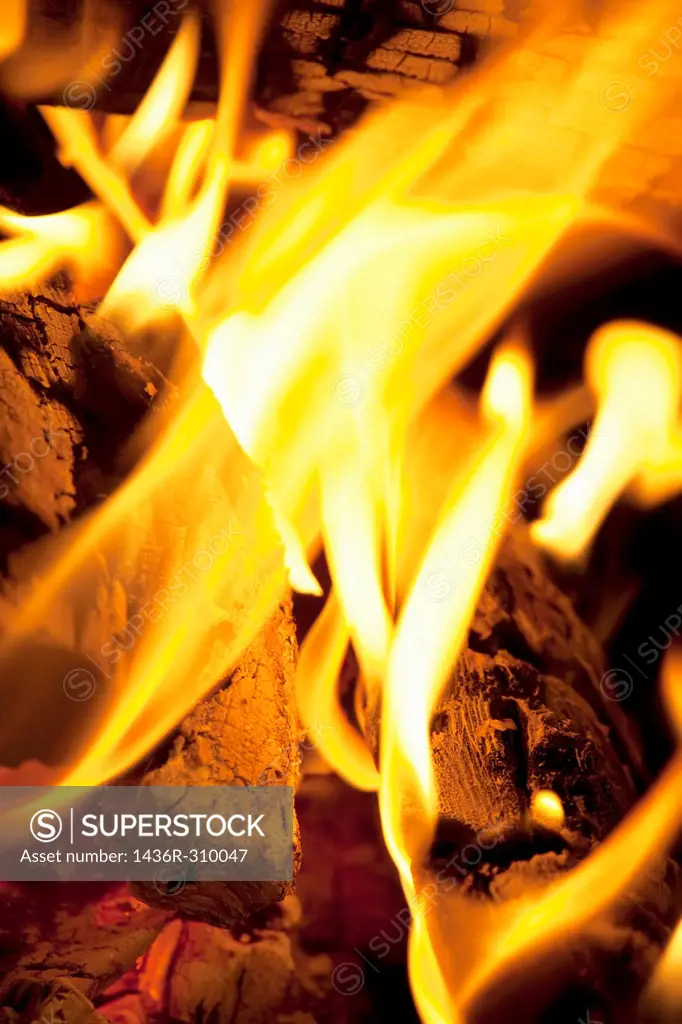 Logs burning in an outdoor campfire