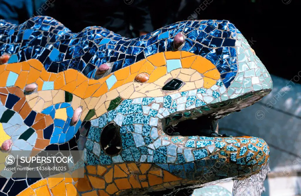 The Dragon that guards the entrance to Güell Park (Gaudí, 1900-1914). Barcelona. Spain