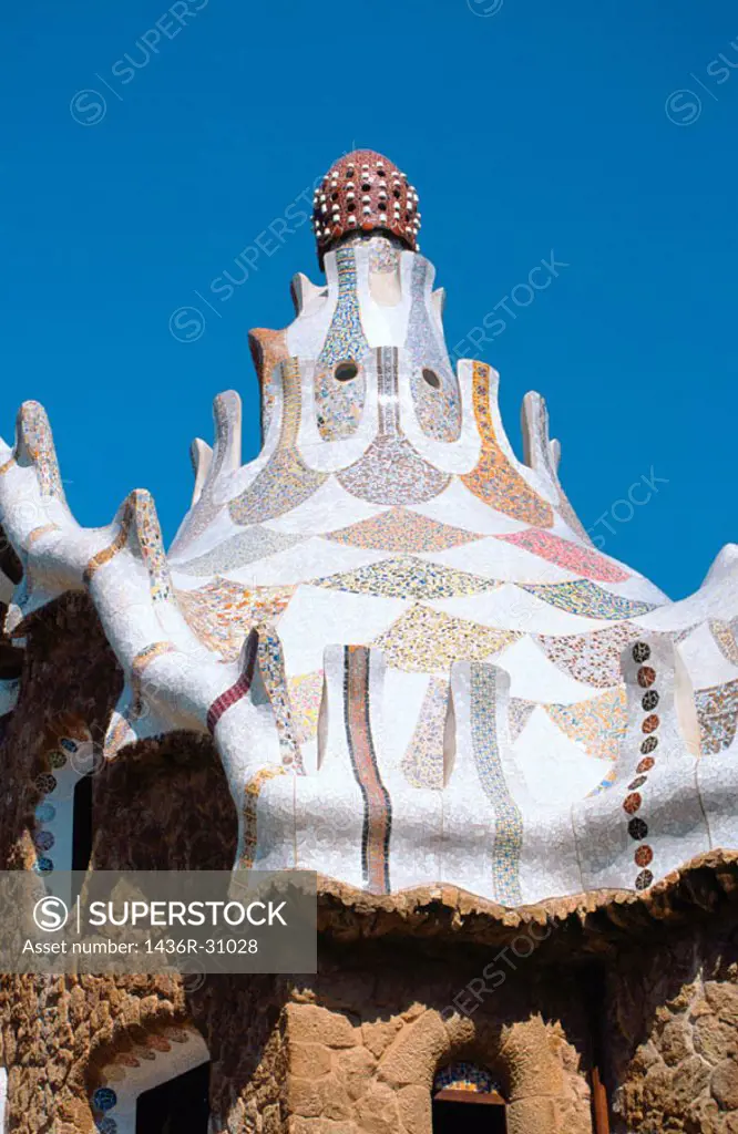 Roof of one of the pavilions at the Güell Park (Gaudí, 1900-1914). Barcelona. Spain