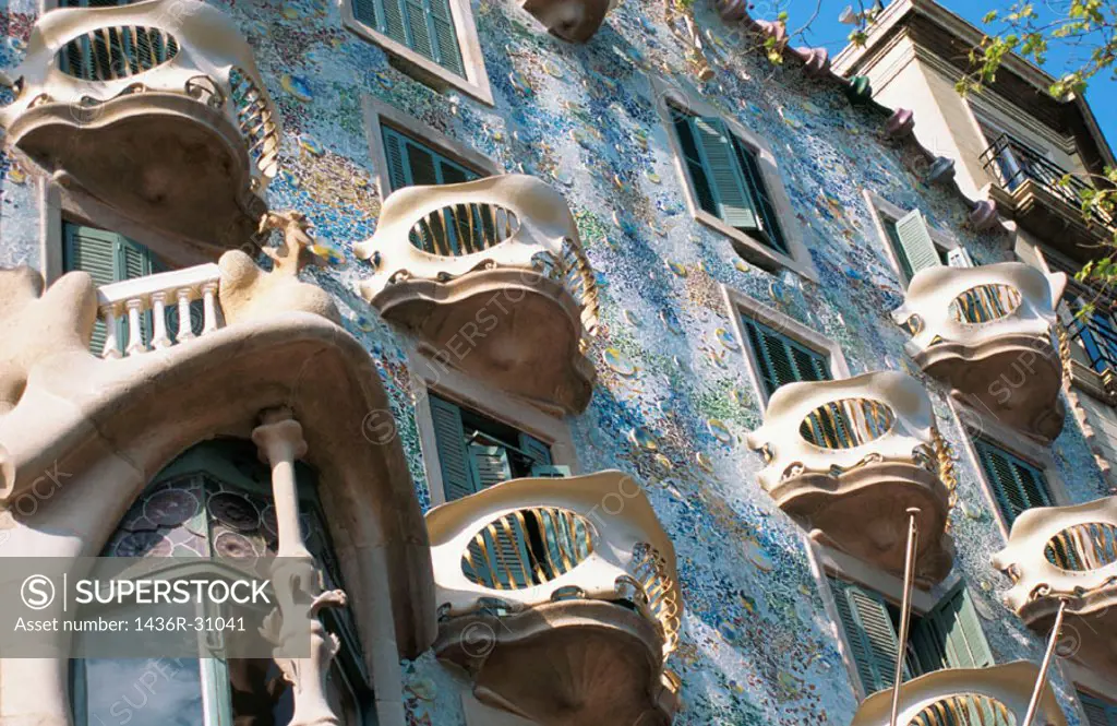 Detail of the facade of Batlló House (Gaudí, 1904-1906). Barcelona. Spain
