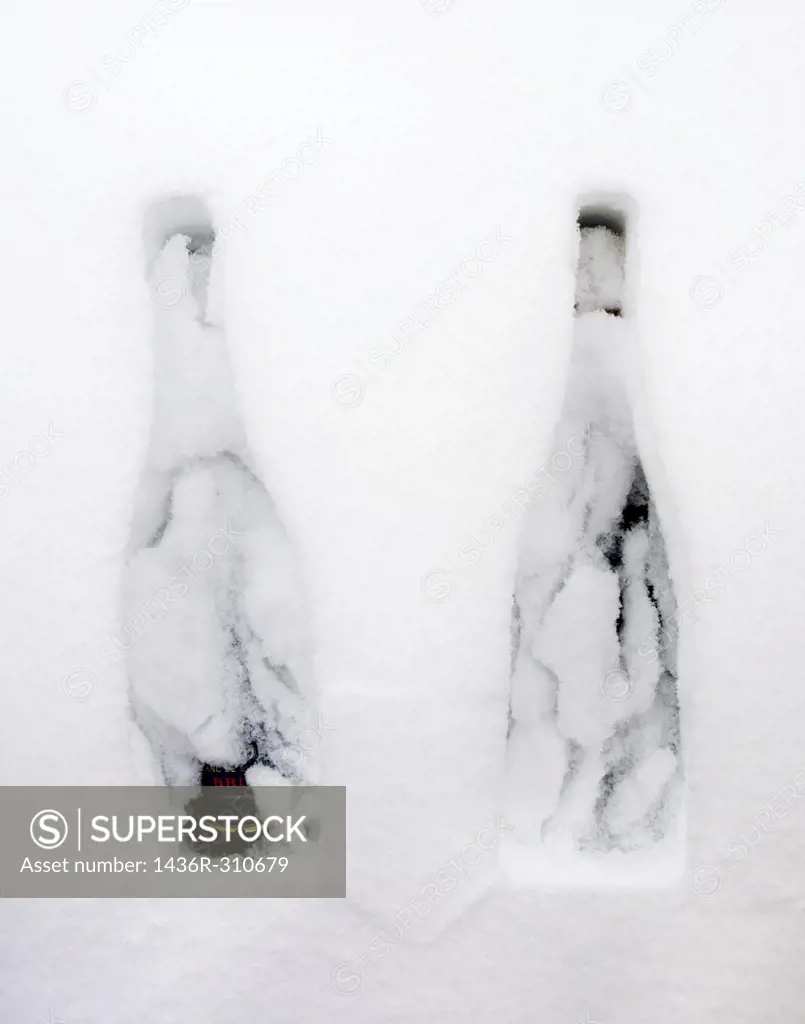 Two bottles of Champagne in the snow
