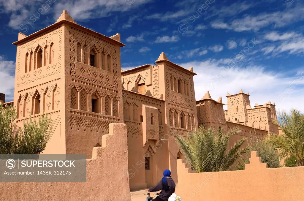 Refurbished towers of the ancient heritage site Kasbah Amerhidl in the Skoura oasis Morocco