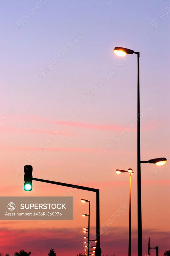 Traffic signalling and public lighting, Lunéville, Meurthe-et-Moselle. Lorraine, France