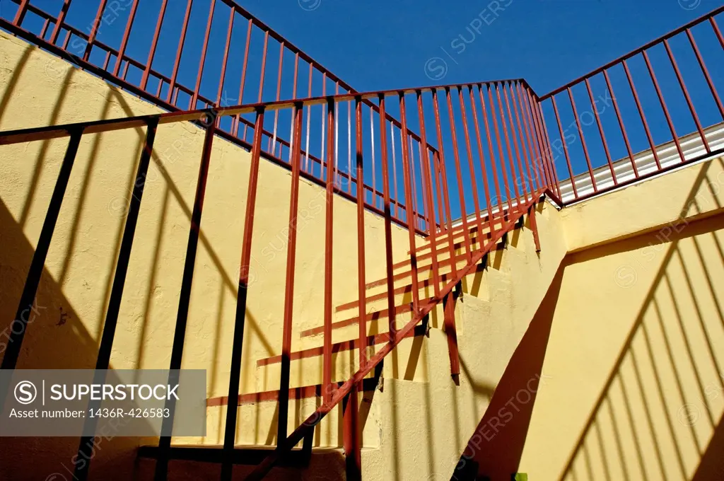 Staircase inside Plaza de Toros de Ronda, a bullring arena in Ronda, Andalusia, Spain