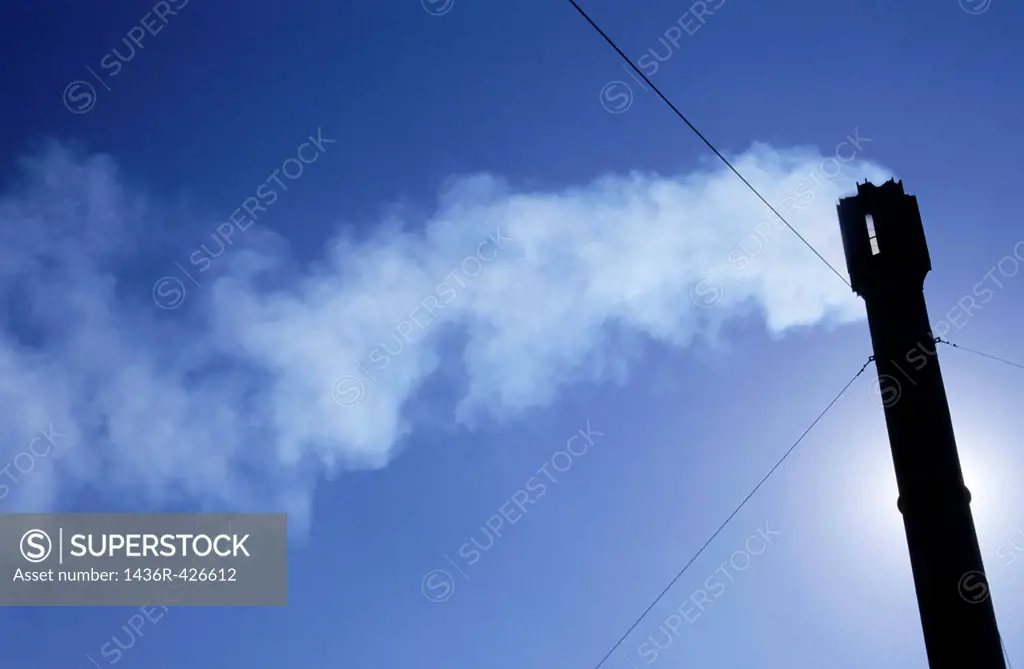 Smoke billowing from the chimney of a lavender factory