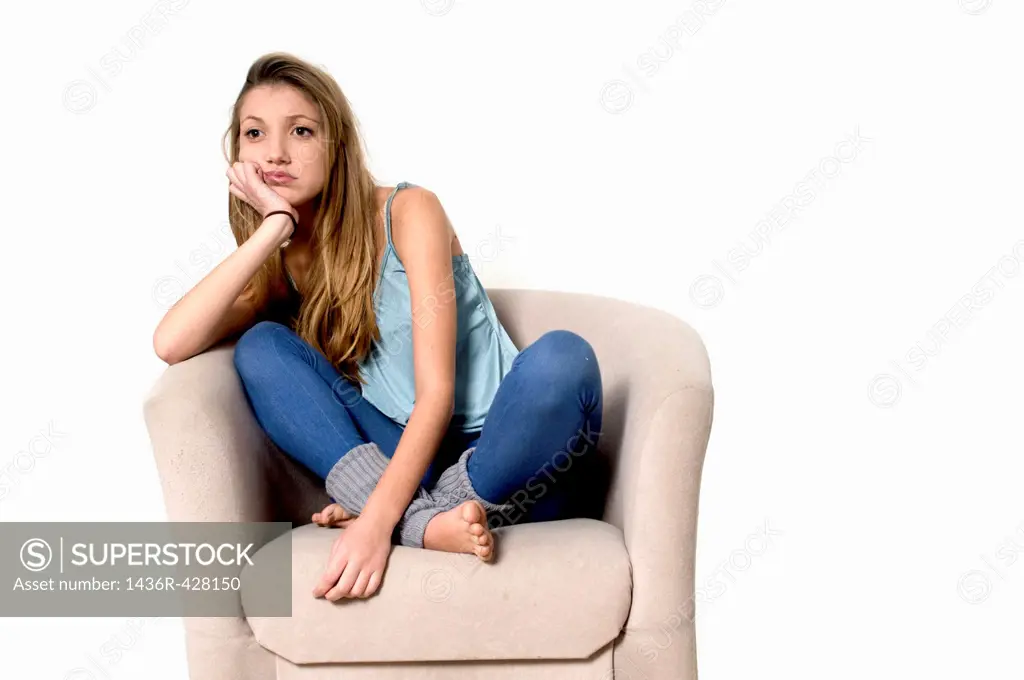 bored teen On white Background