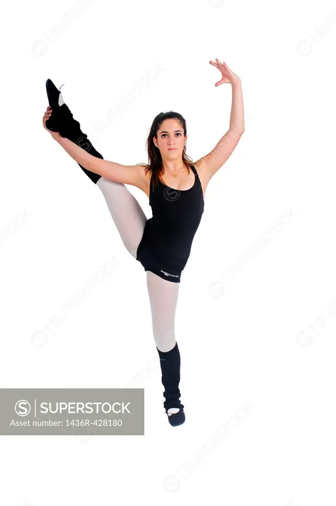 Female teen Ballet Dancer aged thirteen On white Background
