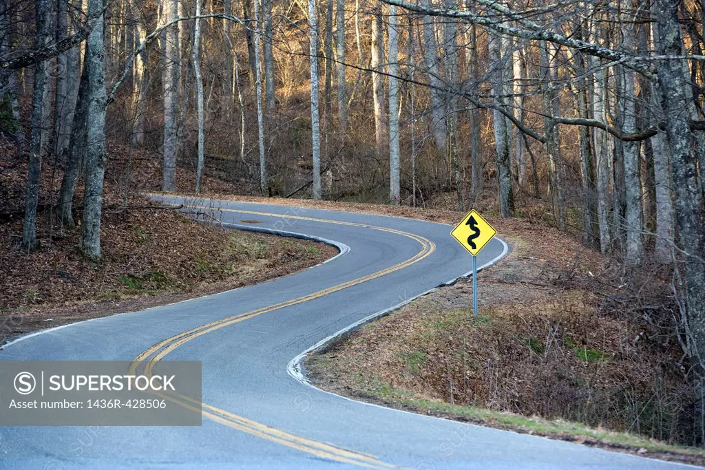 Winding Road on the Blue Ridge Parkway - near Asheville, North Carolina, USA