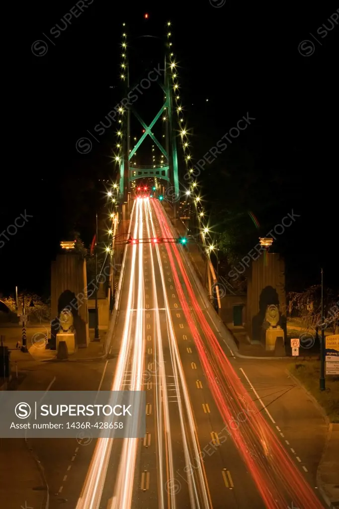 Lions Gate Bridge at Night - Vancouver, British Columbia, Canada