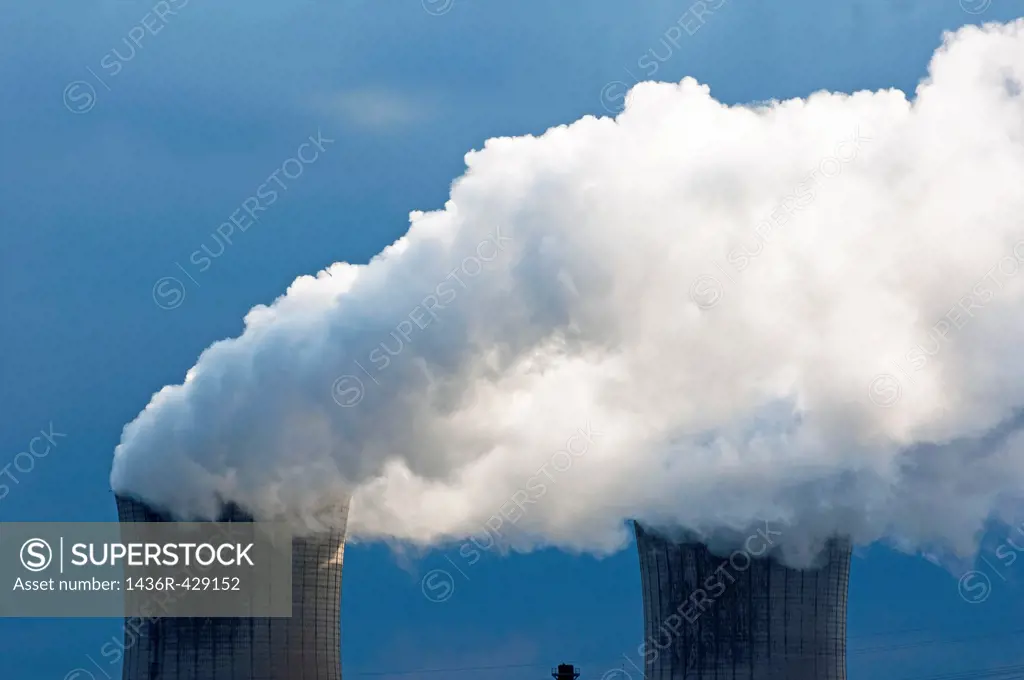 Smoke chimneys of Tricastin Nuclear Power Plant, Drome, France