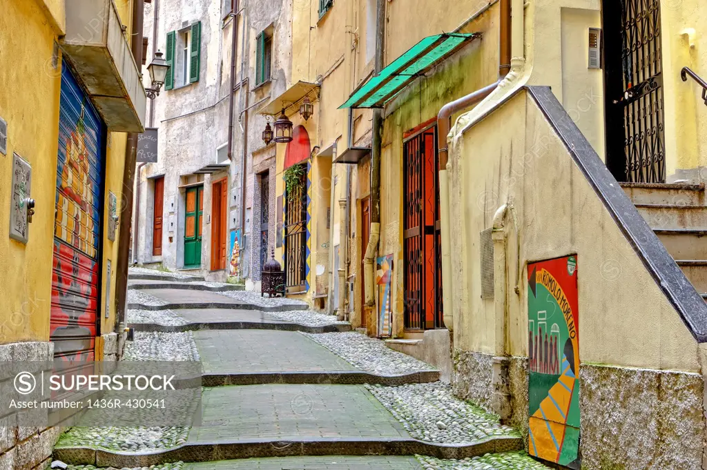 medieval old town of Sanremo, called Pigna, with winding streets, Italy