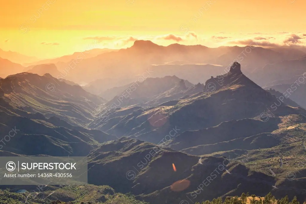 Canary Islands, Gran Canaria, Central Mountains, View of West Gran Canaria from Roque Nublo